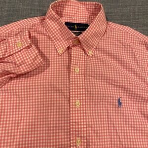 Ralph Lauren Mens Pink Gingham Cotton Stretch Button Down Shirt Small S READ